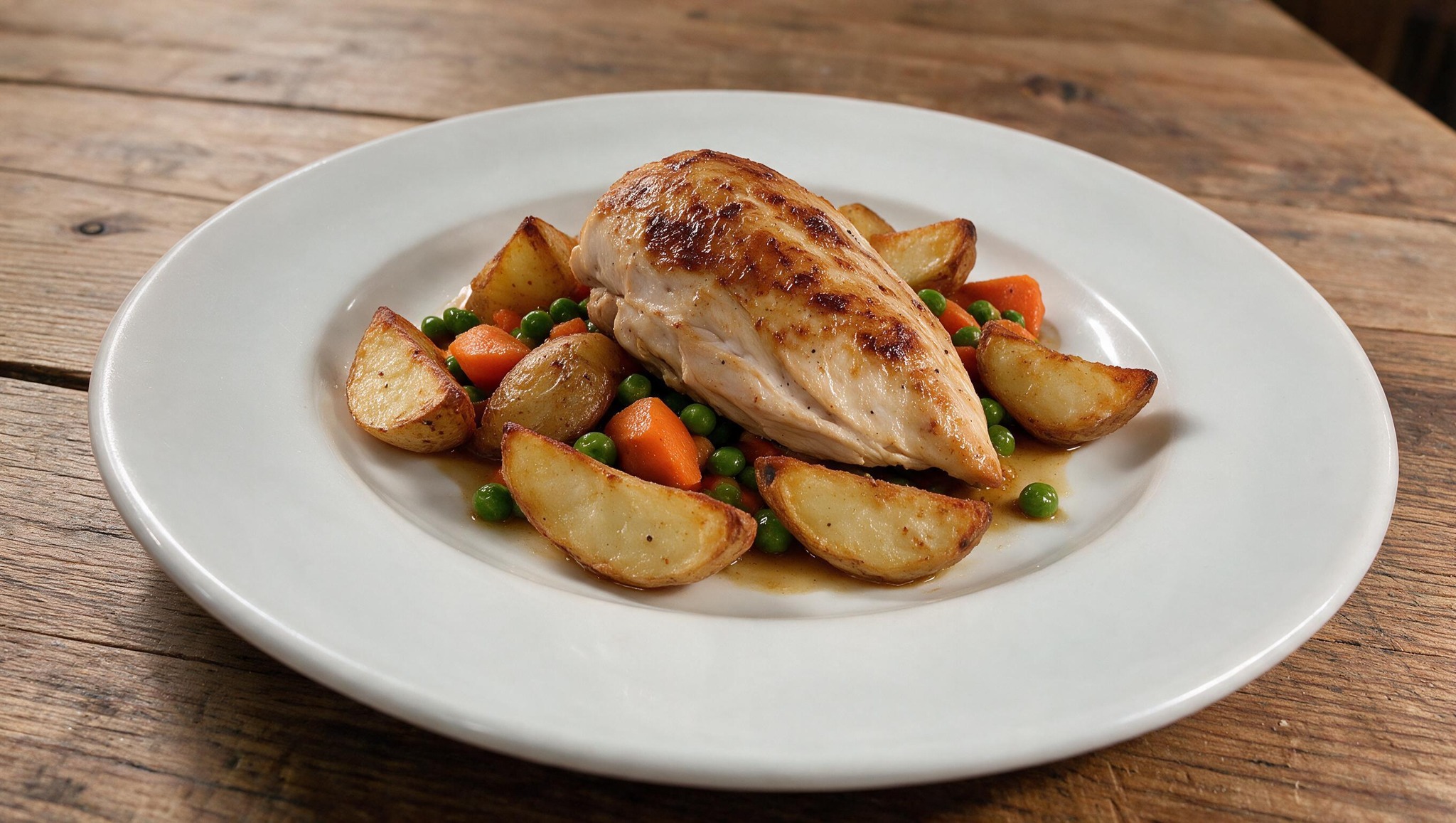 Roast chicken with potatoes and vegetables
